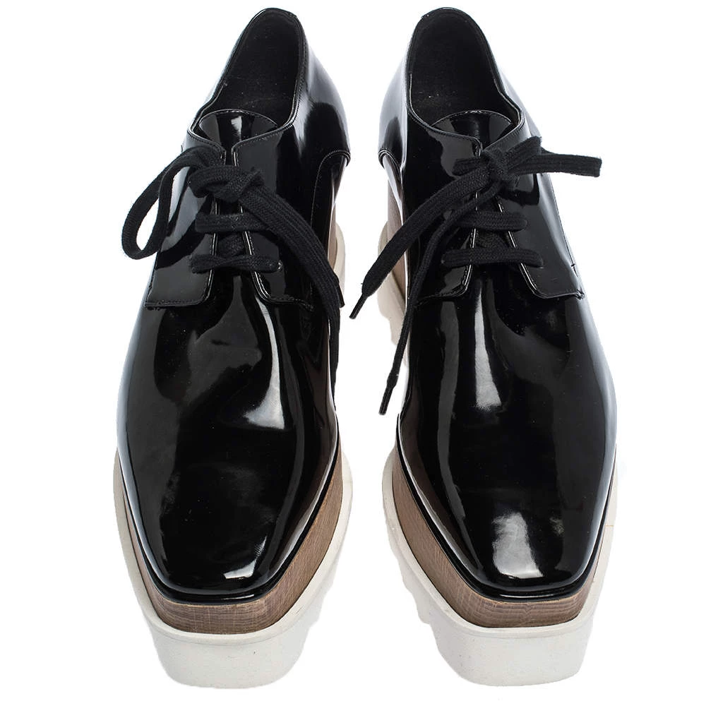 Stella McCartney Black Faux Patent Leather Elyse Platform Derby Size 37.5 For Women 5 Stella McCartney Black Faux Patent Leather Elyse Platform Derby Size 37.5 For Women - Image 3