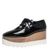 Stella McCartney Black Faux Patent Leather Elyse Platform Derby Size 37.5 For Women