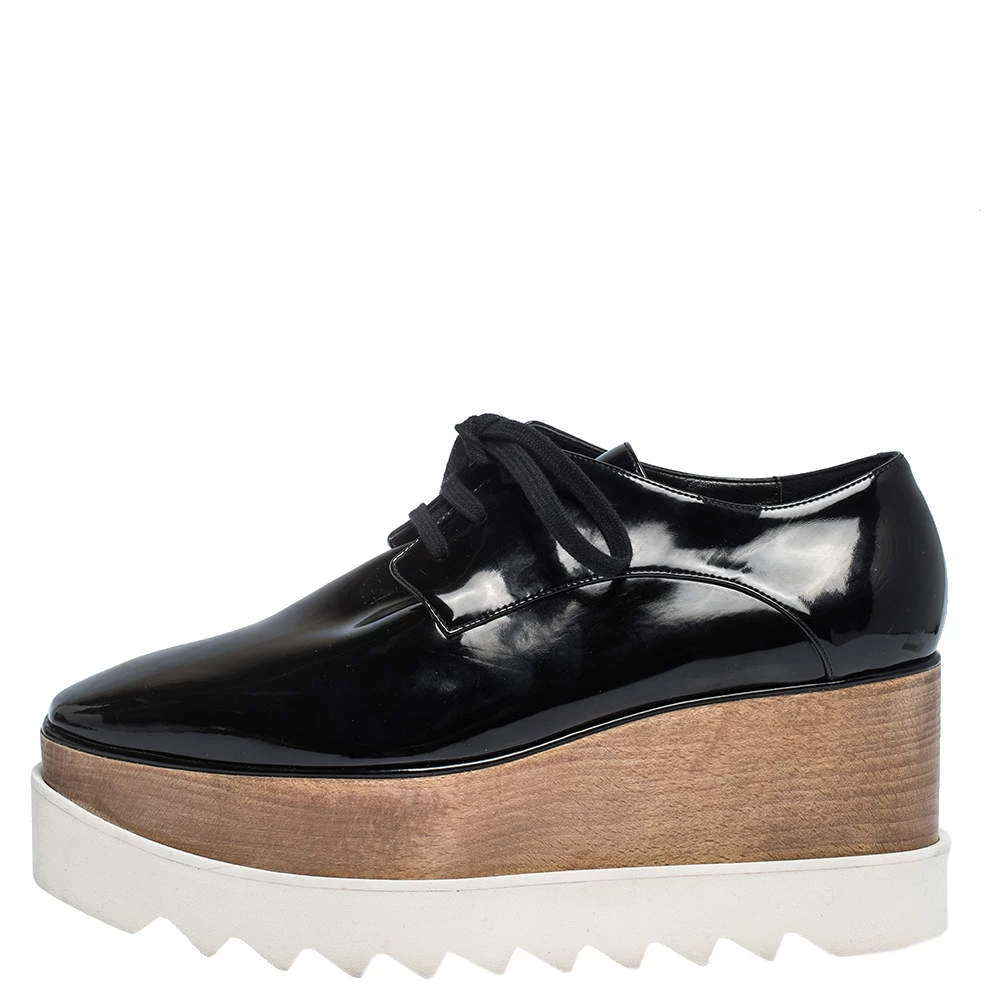 Stella McCartney Black Faux Patent Leather Elyse Platform Derby Size 37.5 For Women 4 Stella McCartney Black Faux Patent Leather Elyse Platform Derby Size 37.5 For Women - Image 2