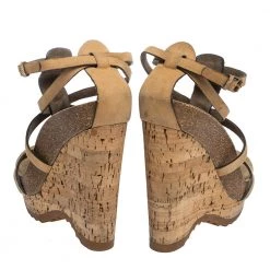 Stella McCartney Tan Faux Nubuck Demetra Cork Wedge Sandals Size 36.5 For Women -Stella McCartney Sales luxury women stella mccartney used shoes p291823 005