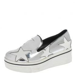 Stella McCartney Metallic Silver White Star Platform Binx Sneakers Size 35 For Women