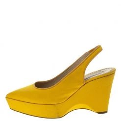 Stella McCartney Yellow Canvas Slingback Wedges Size 40 For Women -Stella McCartney Sales luxury women stella mccartney used shoes p295855 003