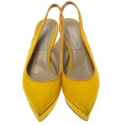 Stella McCartney Yellow Canvas Slingback Wedges Size 40 For Women -Stella McCartney Sales luxury women stella mccartney used shoes p295855 005