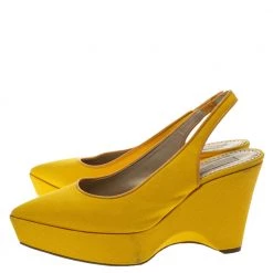 Stella McCartney Yellow Canvas Slingback Wedges Size 40 For Women -Stella McCartney Sales luxury women stella mccartney used shoes p295855 007