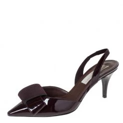 Stella McCartney Burgundy Faux Patent Leather Slingback Sandals Size 36.5 For Women