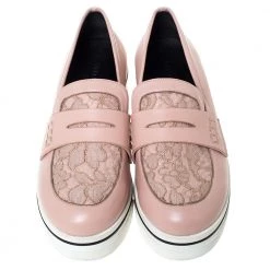Stella McCartney Pink Faux Leather And Lace Penny Platform Loafers Size 38 For Women -Stella McCartney Sales luxury women stella mccartney used shoes p300226 003
