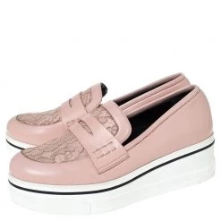 Stella McCartney Pink Faux Leather And Lace Penny Platform Loafers Size 38 For Women -Stella McCartney Sales luxury women stella mccartney used shoes p300226 008