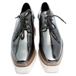 Stella McCartney Metallic Silver Faux Leather Elyse Platform Low Top Sneakers Size 35.5 For Women -Stella McCartney Sales luxury women stella mccartney used shoes p306248 003