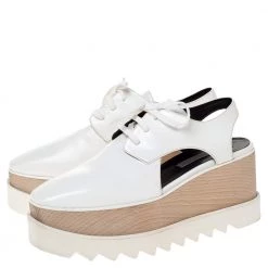 Stella McCartney White Faux Leather Elyse Cut Out Platform Sneakers Size 38.5 For Women -Stella McCartney Sales luxury women stella mccartney used shoes p310547 002