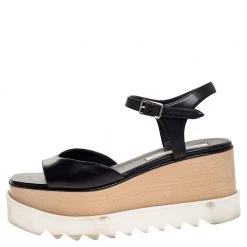 Stella McCartney Black Faux Leather Creeper Platform Ankle Strap Sandals Size 39 For Women -Stella McCartney Sales luxury women stella mccartney used shoes p312781 004