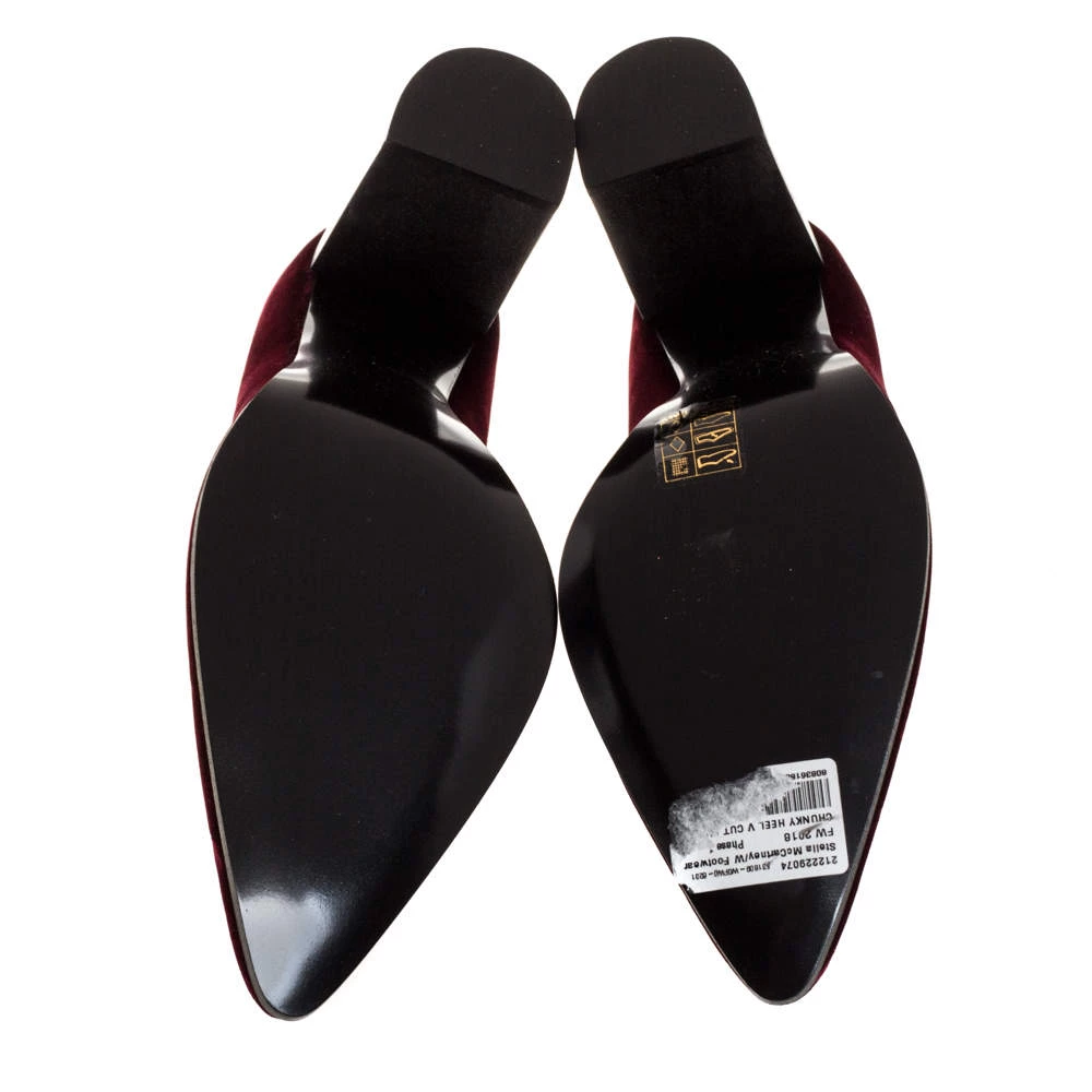 Stella McCartney Maroon Velvet V Neck Pointed Toe Pumps Size 37 For Women 8 Stella McCartney Maroon Velvet V Neck Pointed Toe Pumps Size 37 For Women - Image 6