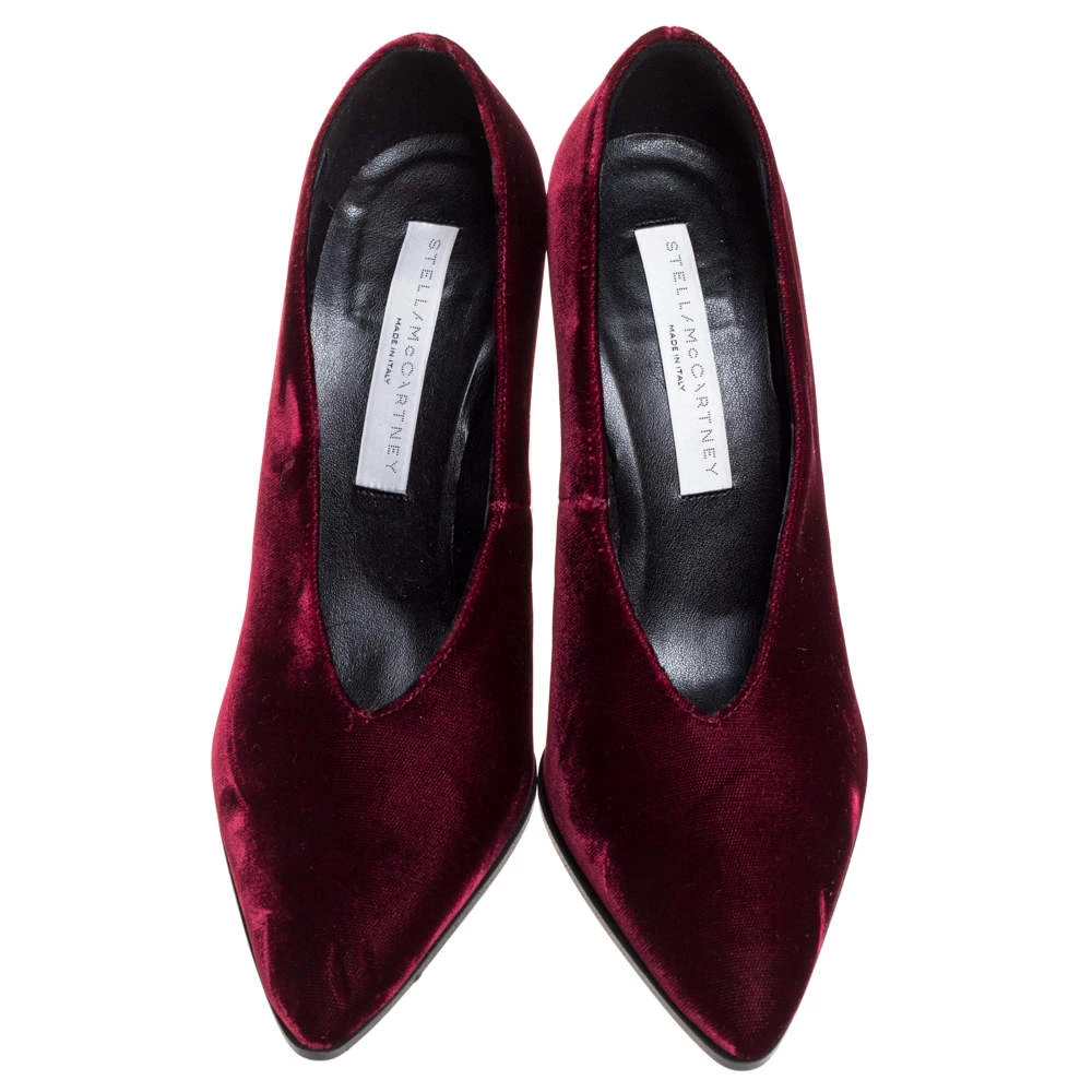 Stella McCartney Maroon Velvet V Neck Pointed Toe Pumps Size 37 For Women 5 Stella McCartney Maroon Velvet V Neck Pointed Toe Pumps Size 37 For Women - Image 3