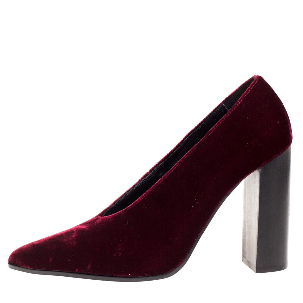 Stella McCartney Maroon Velvet V Neck Pointed Toe Pumps Size 37 For Women 4 Stella McCartney Maroon Velvet V Neck Pointed Toe Pumps Size 37 For Women - Image 2