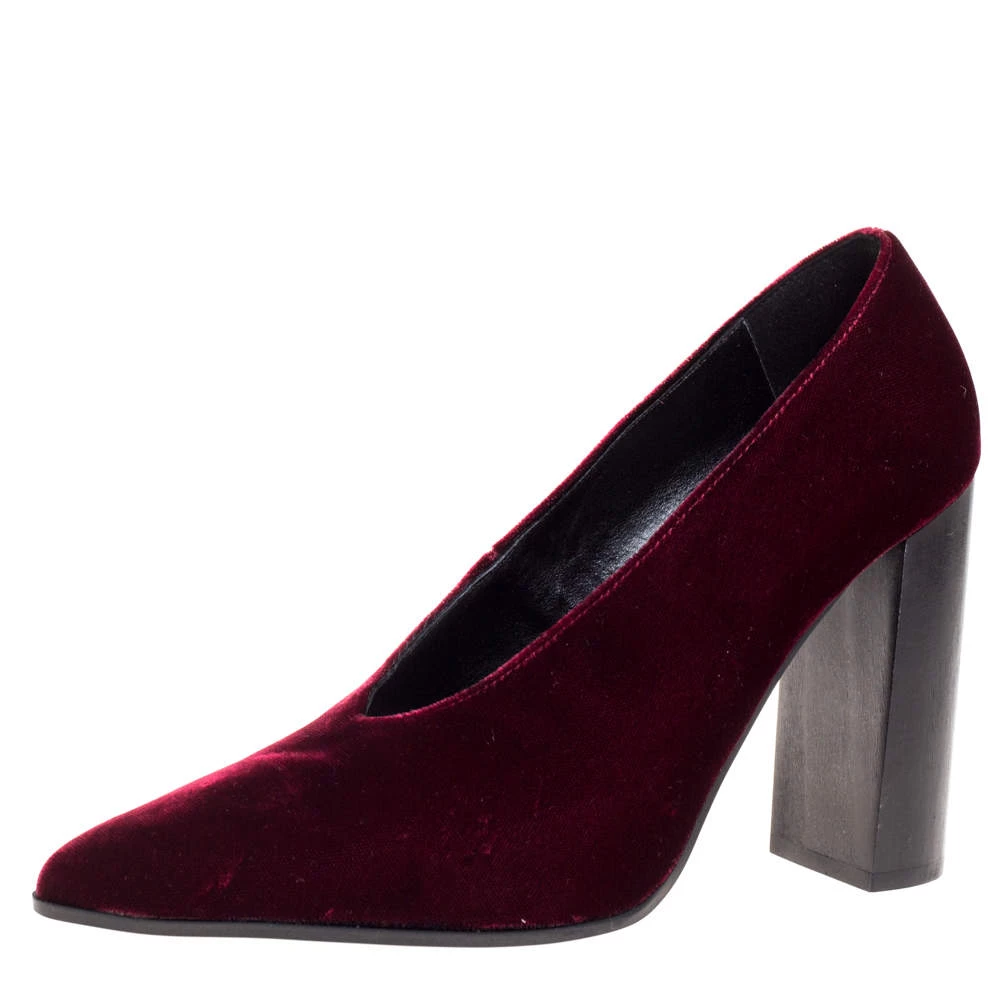 Stella McCartney Maroon Velvet V Neck Pointed Toe Pumps Size 37 For Women 3 Stella McCartney Maroon Velvet V Neck Pointed Toe Pumps Size 37 For Women
