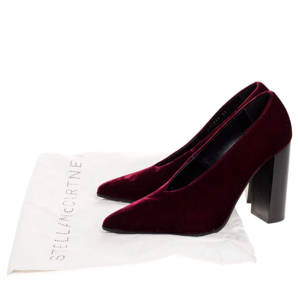 Stella McCartney Maroon Velvet V Neck Pointed Toe Pumps Size 37 For Women 10 Stella McCartney Maroon Velvet V Neck Pointed Toe Pumps Size 37 For Women - Image 8