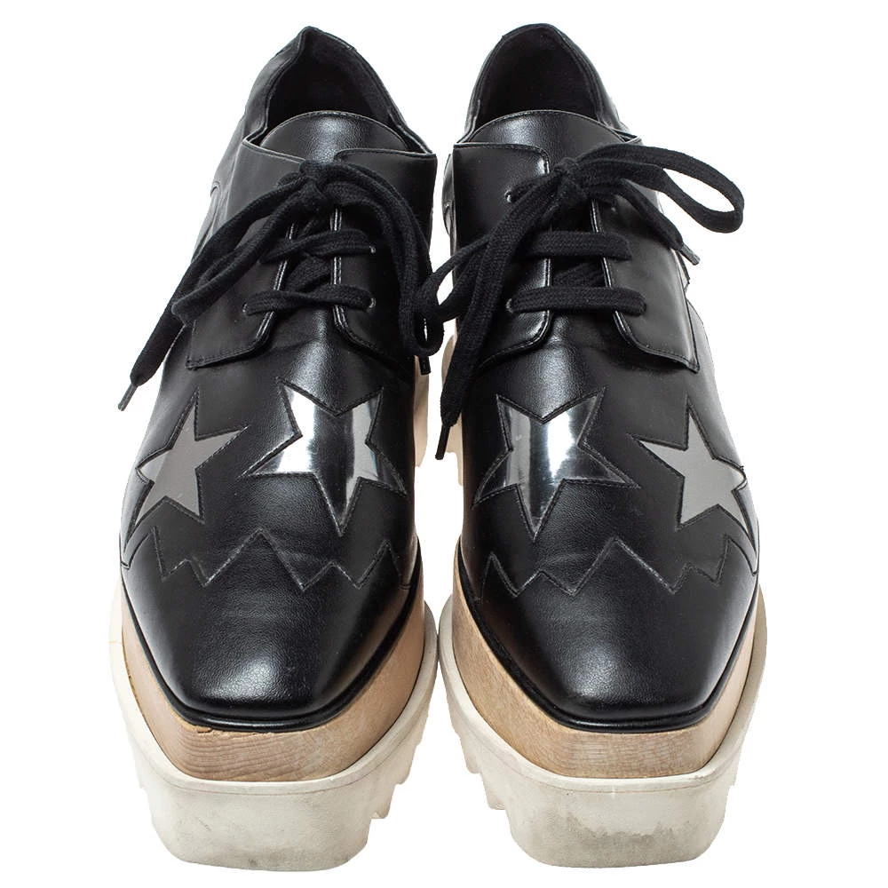 Stella McCartney Black Faux Leather Elyse Star Platform Lace Up Booties Size 37 For Women 5 Stella McCartney Black Faux Leather Elyse Star Platform Lace Up Booties Size 37 For Women - Image 3