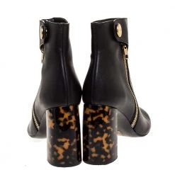 Stella McCartney Black Faux Leather Tortoise Block Heel "Percy" Ankle Booties Size 37.5 For Women -Stella McCartney Sales luxury women stella mccartney used shoes p316934 005