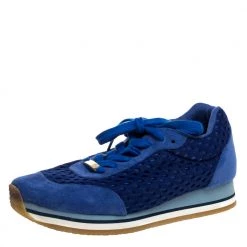 Stella McCartney Blue Faux Suede And Perforated Mesh Lace Up Sneakers Size 38 For Women