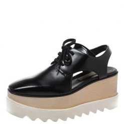 Stella McCartney Black Faux Leather Elyse Cutout Platform Derby Size 35.5 For Women