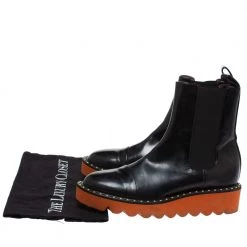 Stella Mccartney Black Glossy Faux Leather Odette Mid Length Boots Size 36 For Women -Stella McCartney Sales luxury women stella mccartney used shoes p328242 005