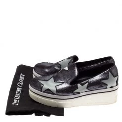 Stella McCartney Black Shimmery Faux Leather And Grey Satin Binx Star Platform Slip On Sneakers Size 37 For Women -Stella McCartney Sales luxury women stella mccartney used shoes p328603 006