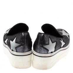 Stella McCartney Black Shimmery Faux Leather And Grey Satin Binx Star Platform Slip On Sneakers Size 37 For Women -Stella McCartney Sales luxury women stella mccartney used shoes p328603 007