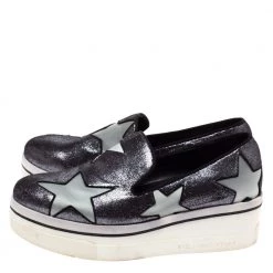 Stella McCartney Black Shimmery Faux Leather And Grey Satin Binx Star Platform Slip On Sneakers Size 37 For Women -Stella McCartney Sales luxury women stella mccartney used shoes p328603 008