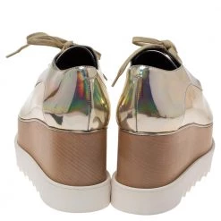 Stella McCartney Metallic Gold Faux Leather Elyse Platform Derby Sneakers Size 40.5 For Women -Stella McCartney Sales luxury women stella mccartney used shoes p328890 003