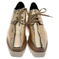 Stella McCartney Metallic Gold Faux Leather Elyse Platform Derby Sneakers Size 40.5 For Women -Stella McCartney Sales luxury women stella mccartney used shoes p328890 004