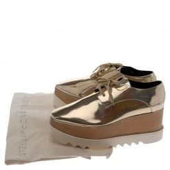Stella McCartney Metallic Gold Faux Leather Elyse Platform Derby Sneakers Size 40.5 For Women -Stella McCartney Sales luxury women stella mccartney used shoes p328890 008