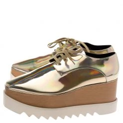 Stella McCartney Metallic Gold Faux Leather Elyse Platform Derby Sneakers Size 40.5 For Women -Stella McCartney Sales luxury women stella mccartney used shoes p328890 009
