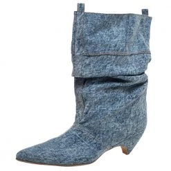 Stella McCartney Blue Crease Denim Mid Length Boots Size 39 For Women