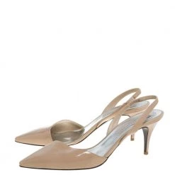 Stella McCartney Beige Faux Patent Leather Slingback Pumps Size 37.5 For Women -Stella McCartney Sales luxury women stella mccartney used shoes p333676 007