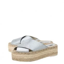 Stella McCartney Metallic Glitter Faux Leather Cross Strap Espadrille Flats Size 37 For Women -Stella McCartney Sales luxury women stella mccartney used shoes p335944 002