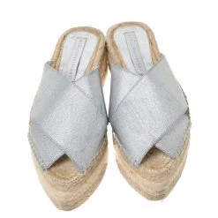 Stella McCartney Metallic Glitter Faux Leather Cross Strap Espadrille Flats Size 37 For Women -Stella McCartney Sales luxury women stella mccartney used shoes p335944 004