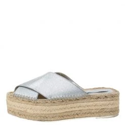 Stella McCartney Metallic Glitter Faux Leather Cross Strap Espadrille Flats Size 37 For Women -Stella McCartney Sales luxury women stella mccartney used shoes p335944 006