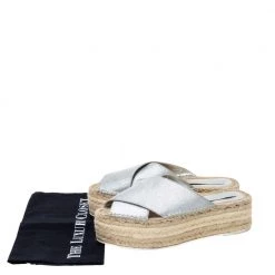 Stella McCartney Metallic Glitter Faux Leather Cross Strap Espadrille Flats Size 37 For Women -Stella McCartney Sales luxury women stella mccartney used shoes p335944 008