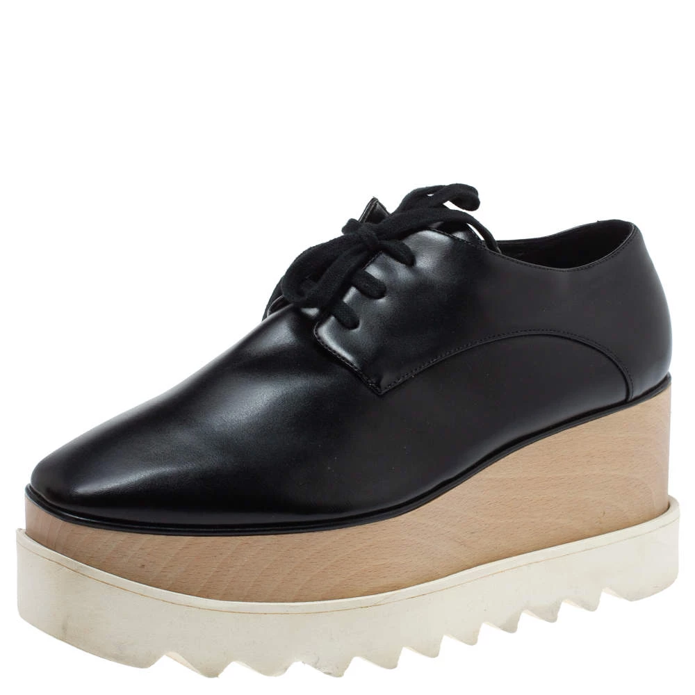 Stella McCartney Black Faux Patent Leather Elyse Platform Derby Size 37 For Women 3 Stella McCartney Black Faux Patent Leather Elyse Platform Derby Size 37 For Women