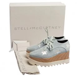 Stella McCartney Light Blue Denim Fabric Elyse Stars Platform Lace Up Sneakers Size 35 For Women -Stella McCartney Sales luxury women stella mccartney used shoes p341489 001