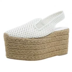Stella McCartney White Faux Leather Wedge Espadrilles Size 40 For Women