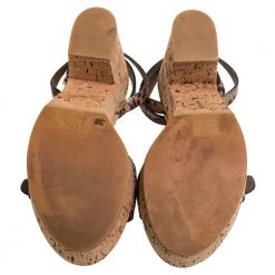 Stella McCartney Brown/Black Python Effect Faux Leather And Cork Platform Ankle Strap Sandals Size 38 For Women -Stella McCartney Sales luxury women stella mccartney used shoes p347370 005