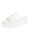 Stella McCartney White Lace Cut Brocade Faux Leather Platform Slides Size 39 For Women