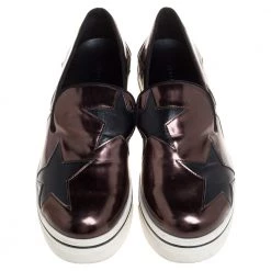 Stella McCartney Black/Brown Faux Leather Binx Star Platform Slip On Sneakers Size 38 For Women -Stella McCartney Sales luxury women stella mccartney used shoes p349661 005