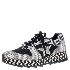 Stella McCartney Monochrome Faux Suede And Woven Straw/Tweed Macy Star Trainers Sneakers Size 38 For Women