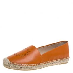 Stella McCartney Orange Faux Leather Logo Espadrilles Size 39 For Women