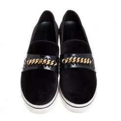 Stella McCartney Black Faux Suede Chain Embellished Platform Slip On Sneakers Size 39 For Women -Stella McCartney Sales luxury women stella mccartney used shoes p364492 004