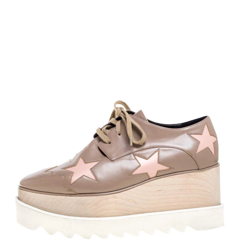 Stella McCartney Beige Faux Leather Elyse Star Platform Lace Up Derby Size 35.5 For Women 4 Stella McCartney Beige Faux Leather Elyse Star Platform Lace Up Derby Size 35.5 For Women - Image 2