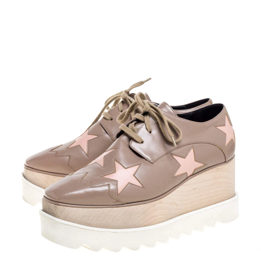 Stella McCartney Beige Faux Leather Elyse Star Platform Lace Up Derby Size 35.5 For Women 6 Stella McCartney Beige Faux Leather Elyse Star Platform Lace Up Derby Size 35.5 For Women - Image 4