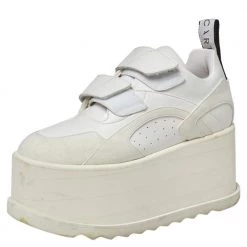 Stella McCartney White Faux Leather And Suede Eclypse Platform Sneakers Size 36.5 For Women