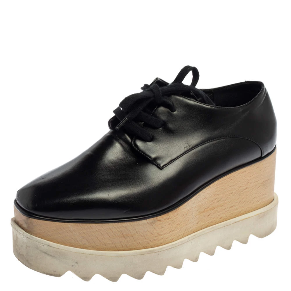 Stella McCartney Black Faux Leather Elyse Platform Derby Size 35 For Women 3 Stella McCartney Black Faux Leather Elyse Platform Derby Size 35 For Women